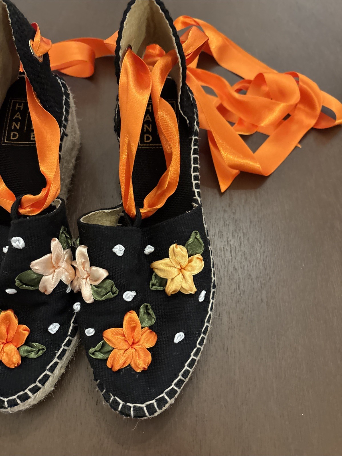Custom Made Espadrilles Tangerine Flowers by Handmade Barcelona Size 37 NWOB