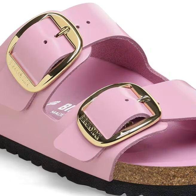 BIRKENSTOCK ARIZONA BIG BUCKLE HIGH SHINE FONDANT PINK MEDIUM/NARROW WIDTH LEATH