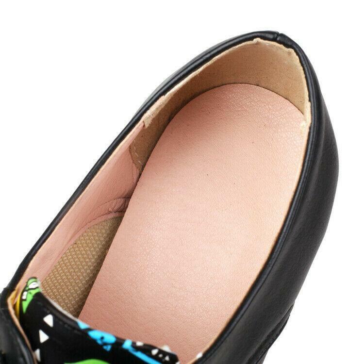Splicing Women’s Faux Leather Block Heels Shoes Round Toe Lace Up Retro Fashion