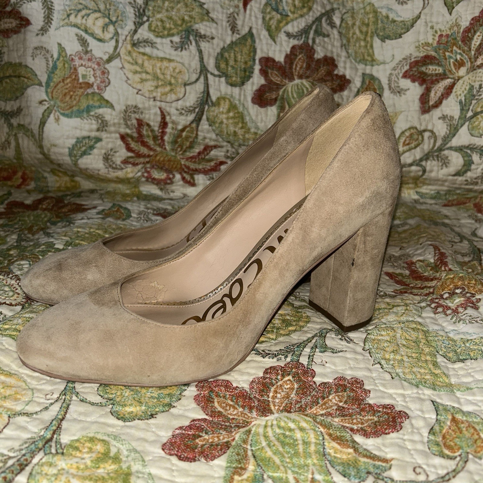 Sam Edelman JUNIE Oatmeal Suede Leather Block 3.25″ High Heel Size 10W
