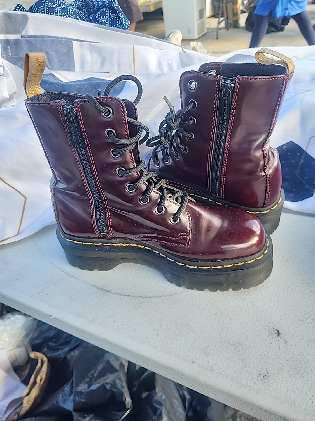 Dr. Martens Jadon Cherry Red Arcadia Leather Platform Boots Mens 6