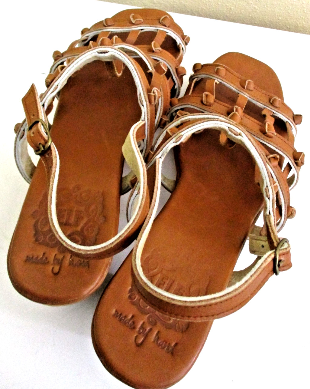 Bali Elf Seaside Brown Leather Sandals Knotted Strappy Block Heels Women’s 9 NEW
