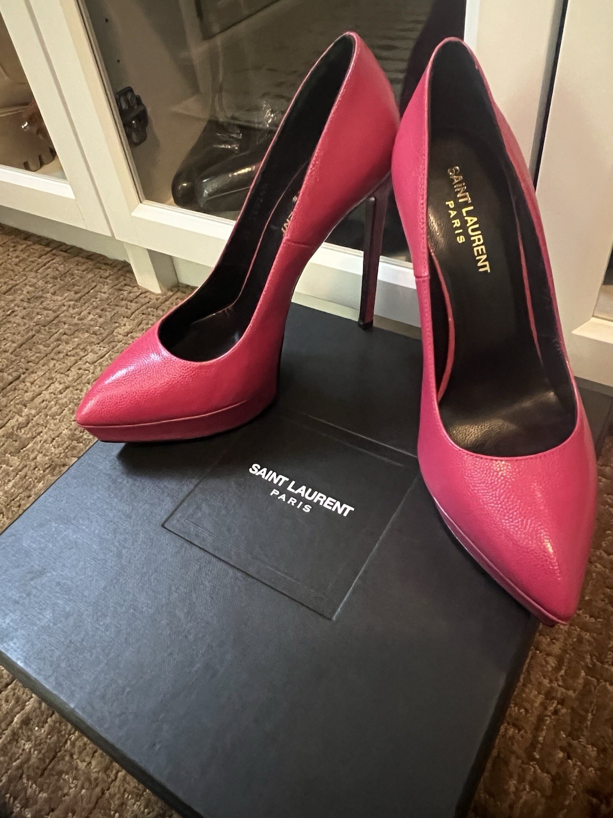 Saint Laurent Paris Janis Platform Pump Fuchsia Pink Leather 37+ 37 37.5 Box!