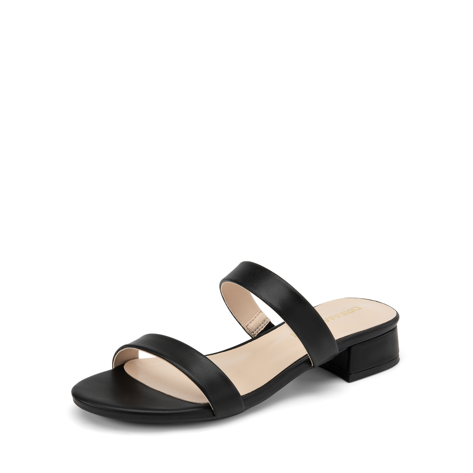 Women Slides Sandals Low Block Heels Two Straps Summer Walking Mules Sandals