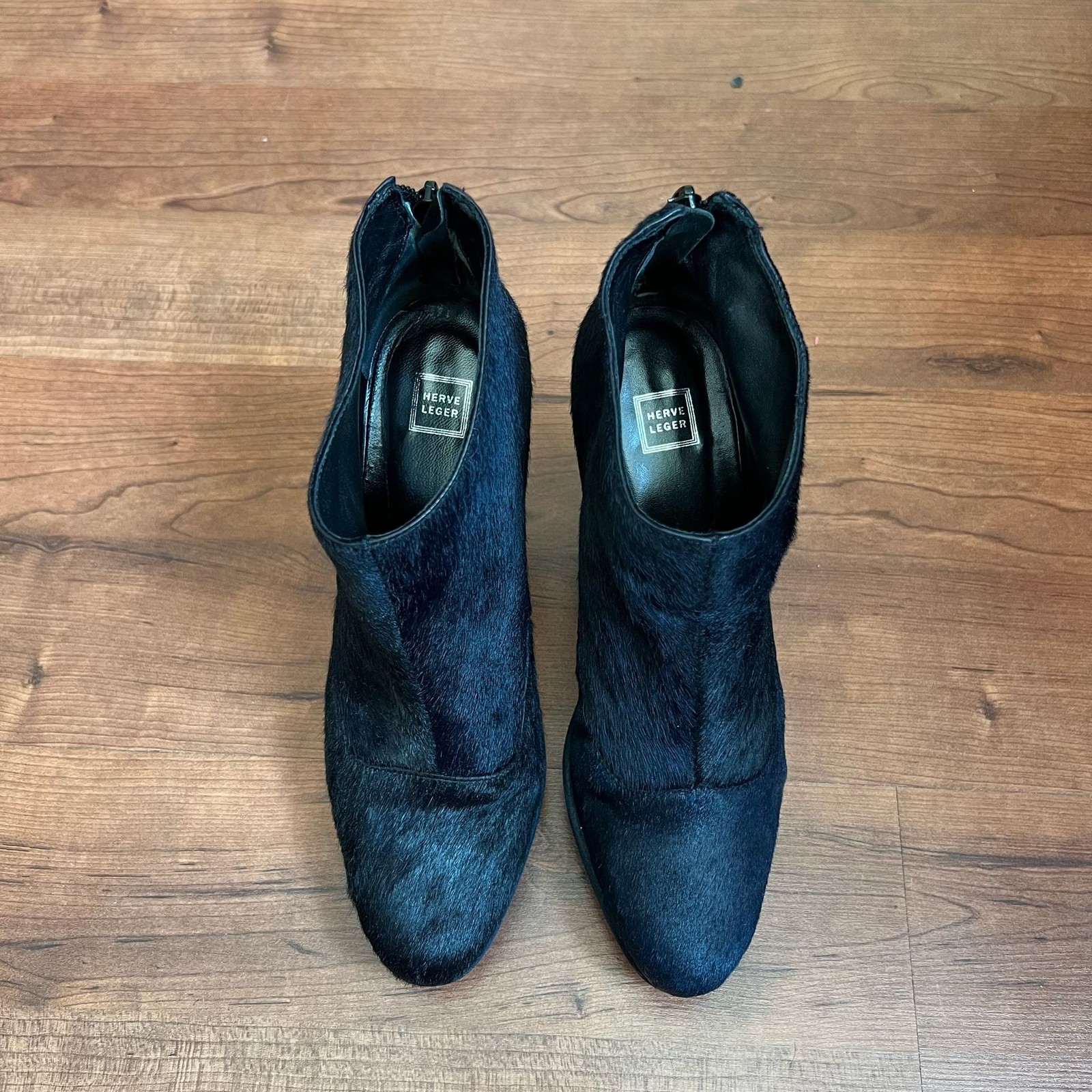 Herve Leger Black Calf Hair Ankle Heel Booties Sz 7.5