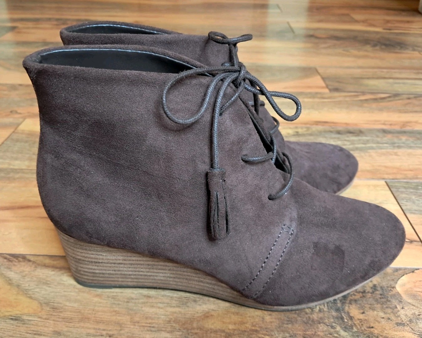 Dr. Scholls Boots Womens Dakota Wedge Ankle Booties Size 7 Brown Fabric Lace Up