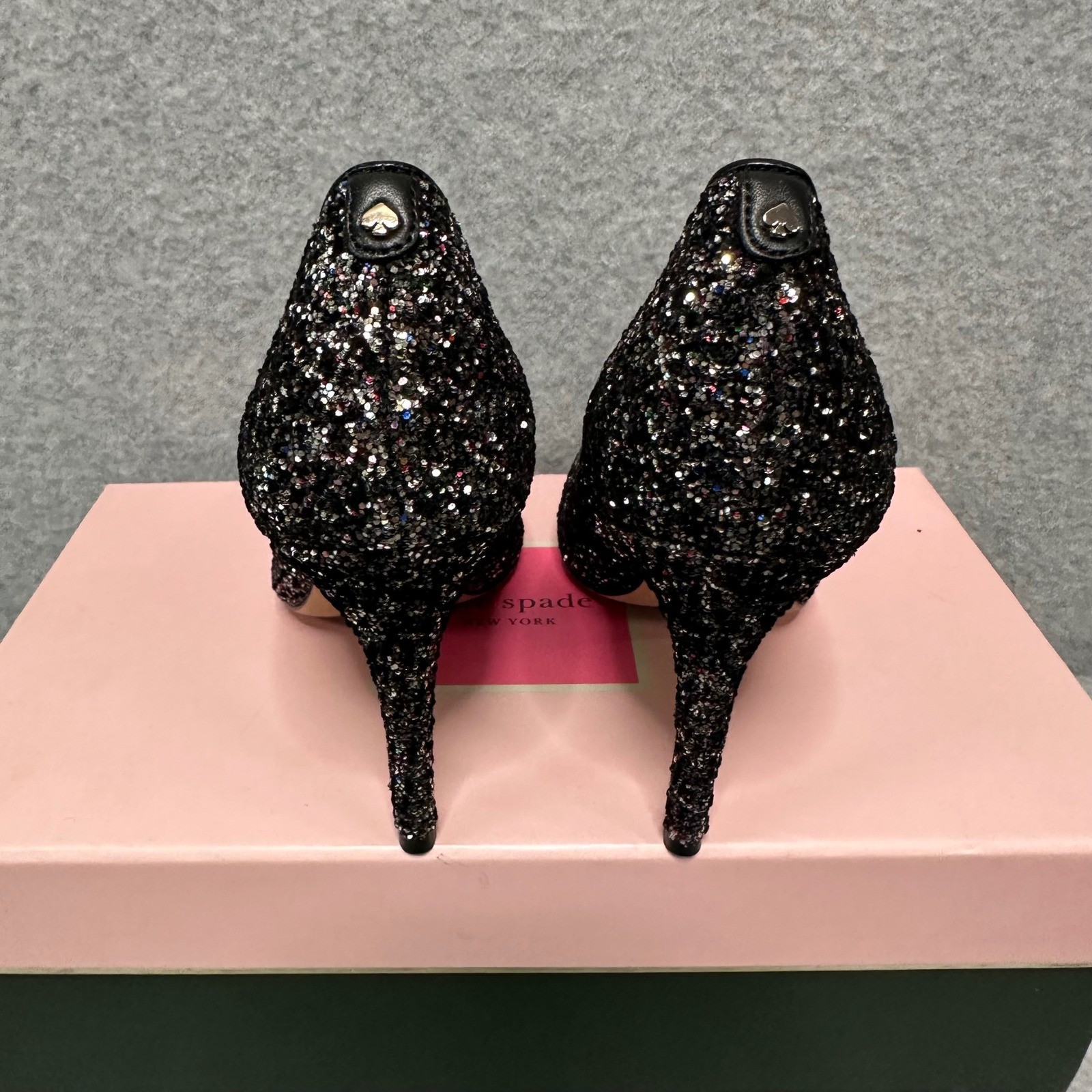 Kate Spade Valerie Black Multi Metallic Flocked Glitter Pumps Heels K0567 5B NEW