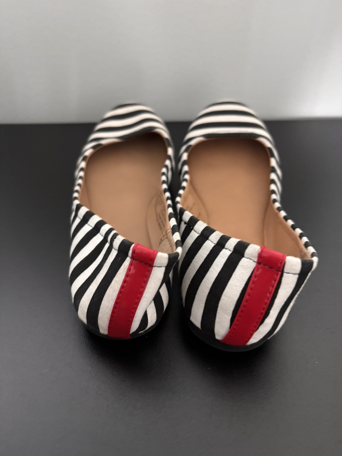 Mossimo Black White Striped Ballet Flats Red Womens Size 8 Slip On Shoes Casual