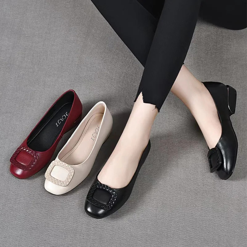 Soft Pu Leather Women’s Low Heel Shoes Shallow Mouth All-match Comfortable Pumps