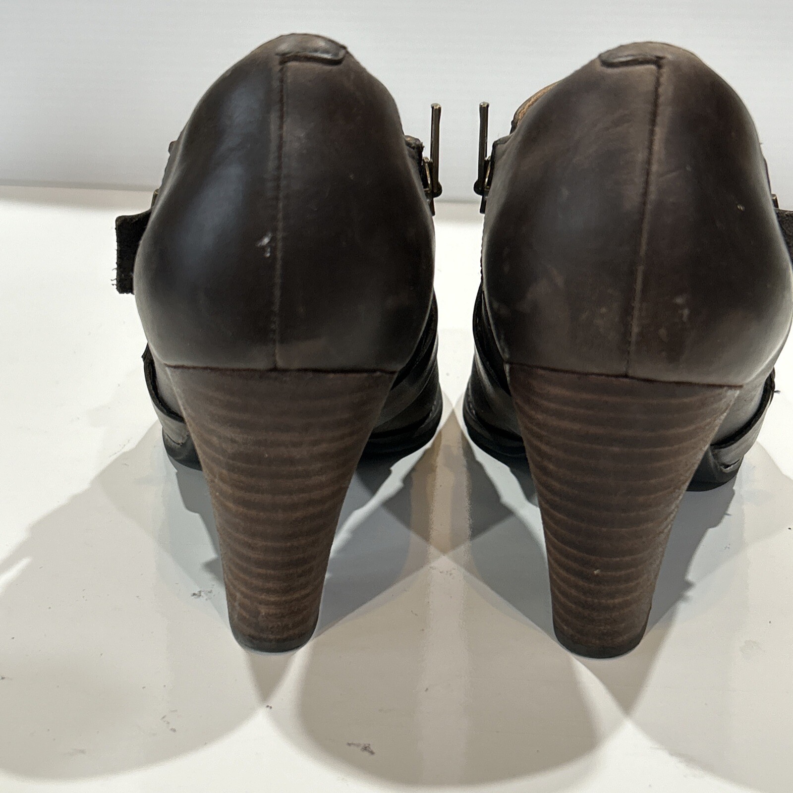 Clarks Indigo Brownish Gray Leather Moto Booties Heeled Ankle Boots Zip Women 9