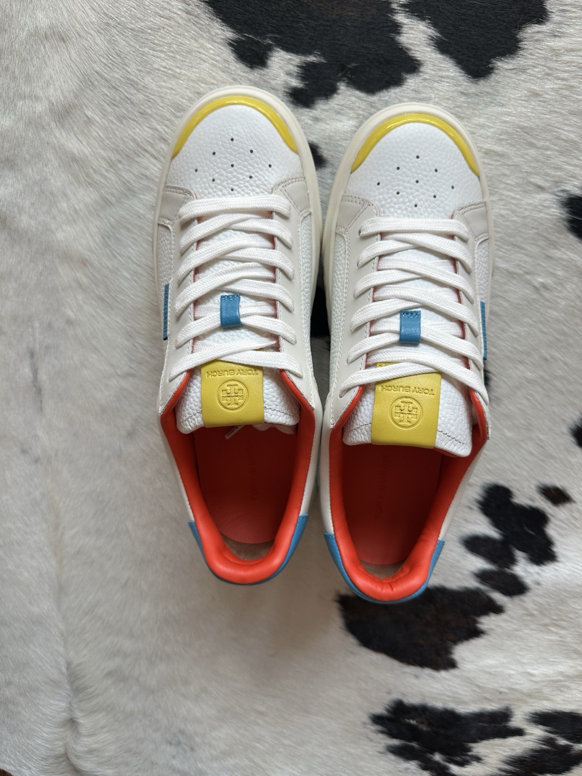 Tory Burch Ladybug Leather Trainer Sneaker White/Red/Blue/Yellow Sz 8.5 NEW