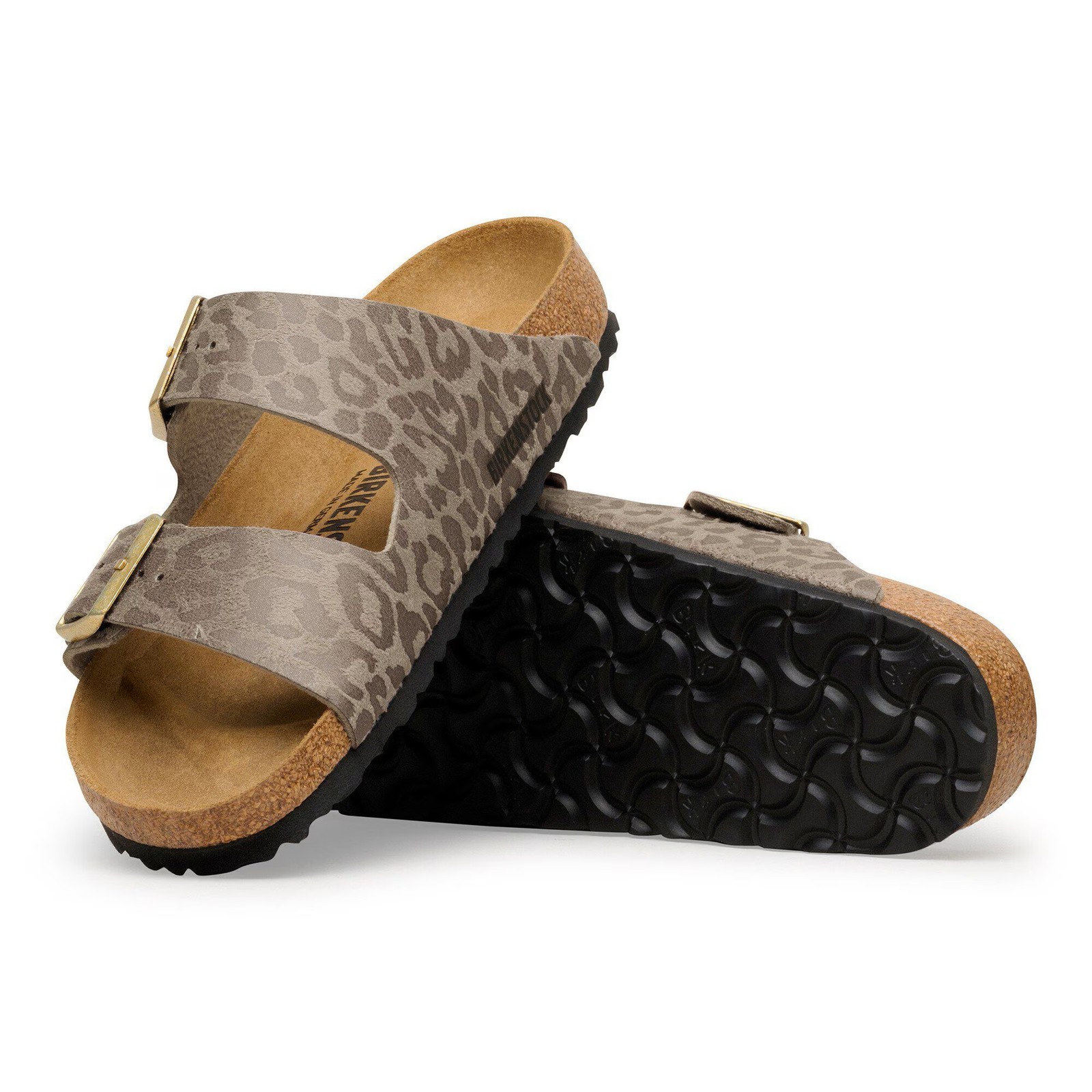 BIRKENSTOCK ARIZONA LEO GRAY TAUPE MEDIUM/NARROW WIDTH SLIDE SANDALS