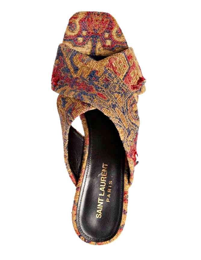 Saint Laurent LOULOU 95 SAFFRON ROUGE Jacquard Logo Heels Mule sz US 6 IT36 $895