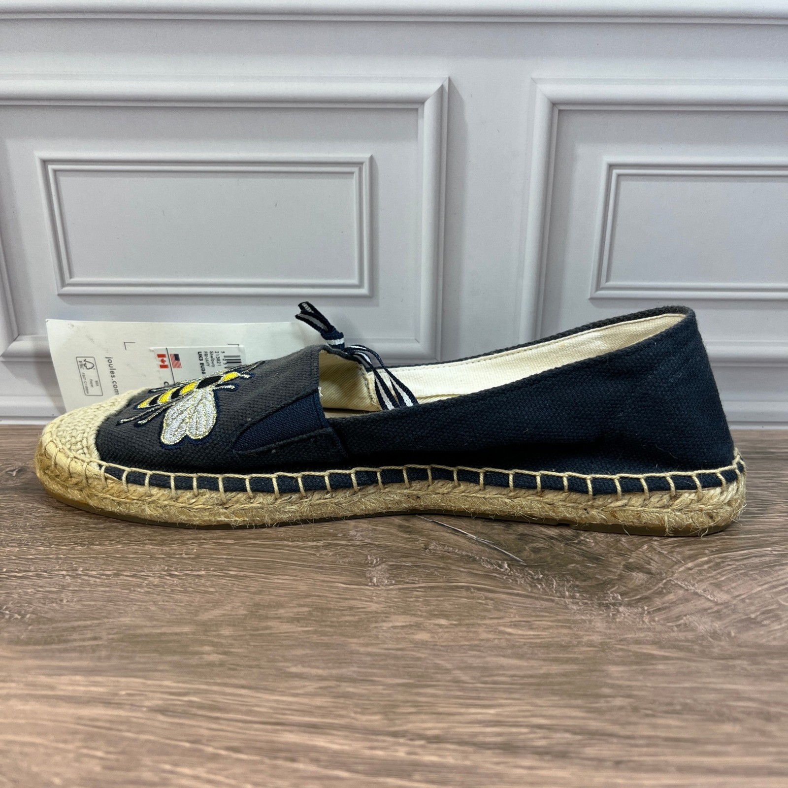 Joules Shelbury Espadrilles Womens Navy Blue Embroidered Bee Canvas Flats 5 NEW