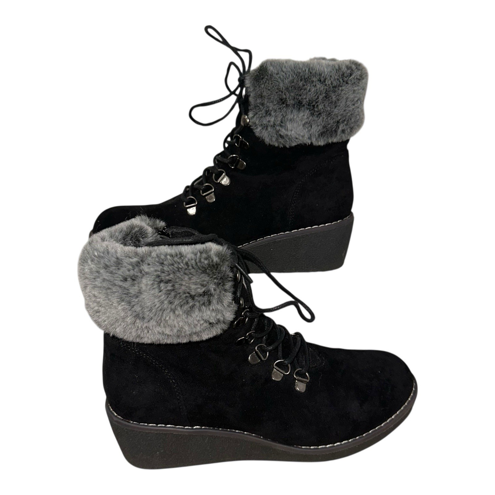 Boutique By Corkys Fox Bay Ankle Boots Womens 9 Black Faux Suede Wedge Heel