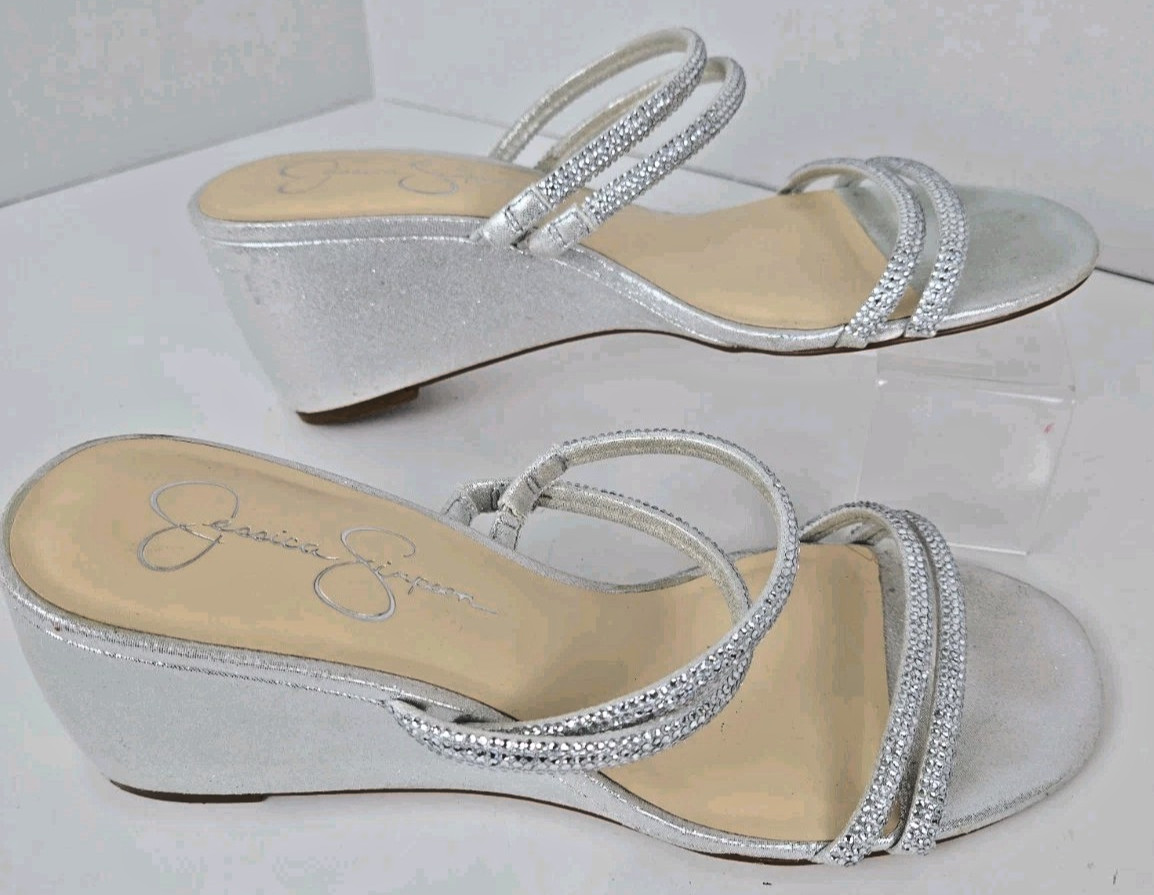 Jessica Simpson Slip On Sandal Sparkle Silver Comfort Size 10 M Bridal Prom
