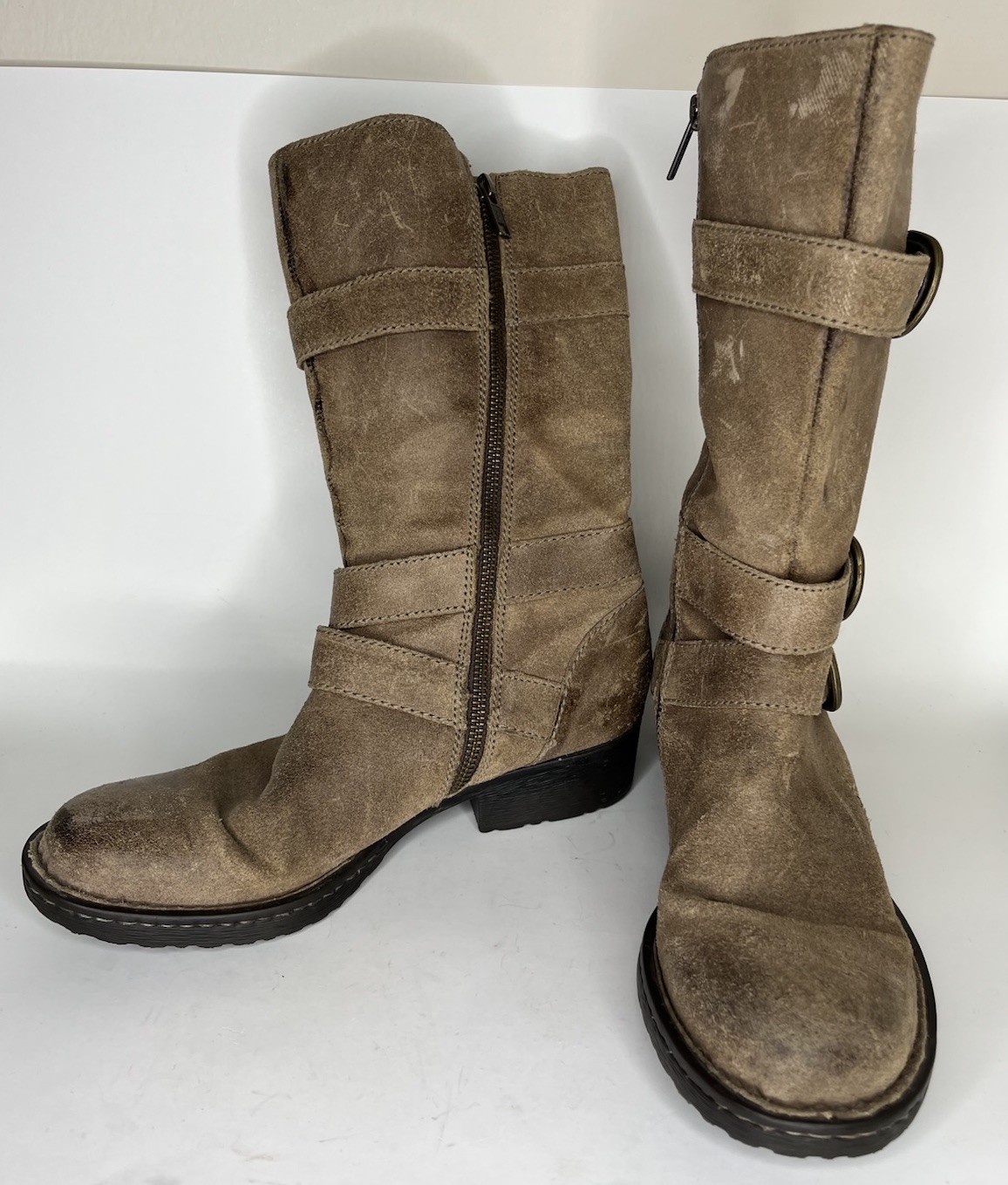 Born Riding Boots Women Size 7.5M Brown Leather Straps Buckle