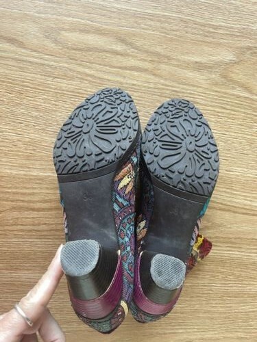 Socofy colorful womens leather boots size 38, with a side zip and a 2 3/4 heel