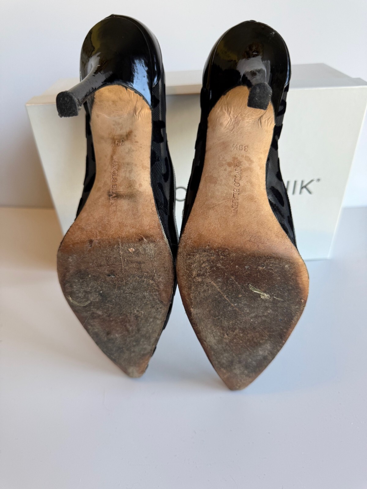 Manolo Blahnik Black Semi-Transparent Leopard Print Pointed Toe Heels