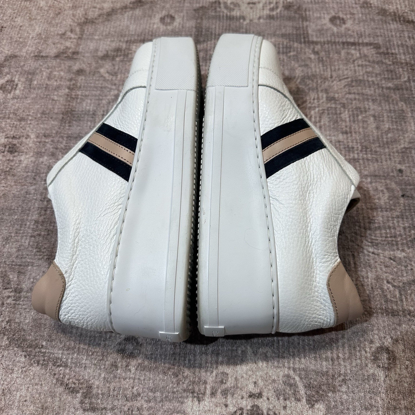 Russell & Bromley White Leather Stripe Platform Sneakers Italy Size 40 US 9.5