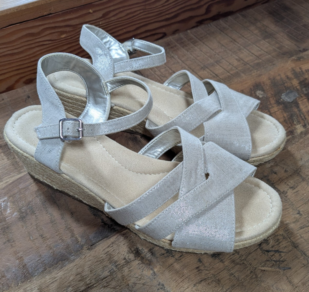 Lands’ End Espadrille Wedge Sandals, Silver Beech, Size 10