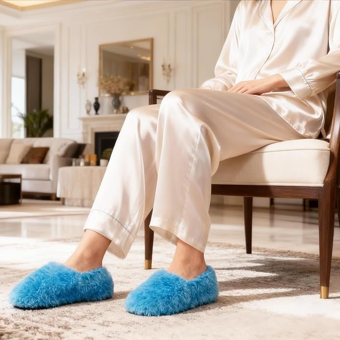 Fuzzy Winter Indoor Slippers for Women, Plush Warm Moccasin Slippers for Lady