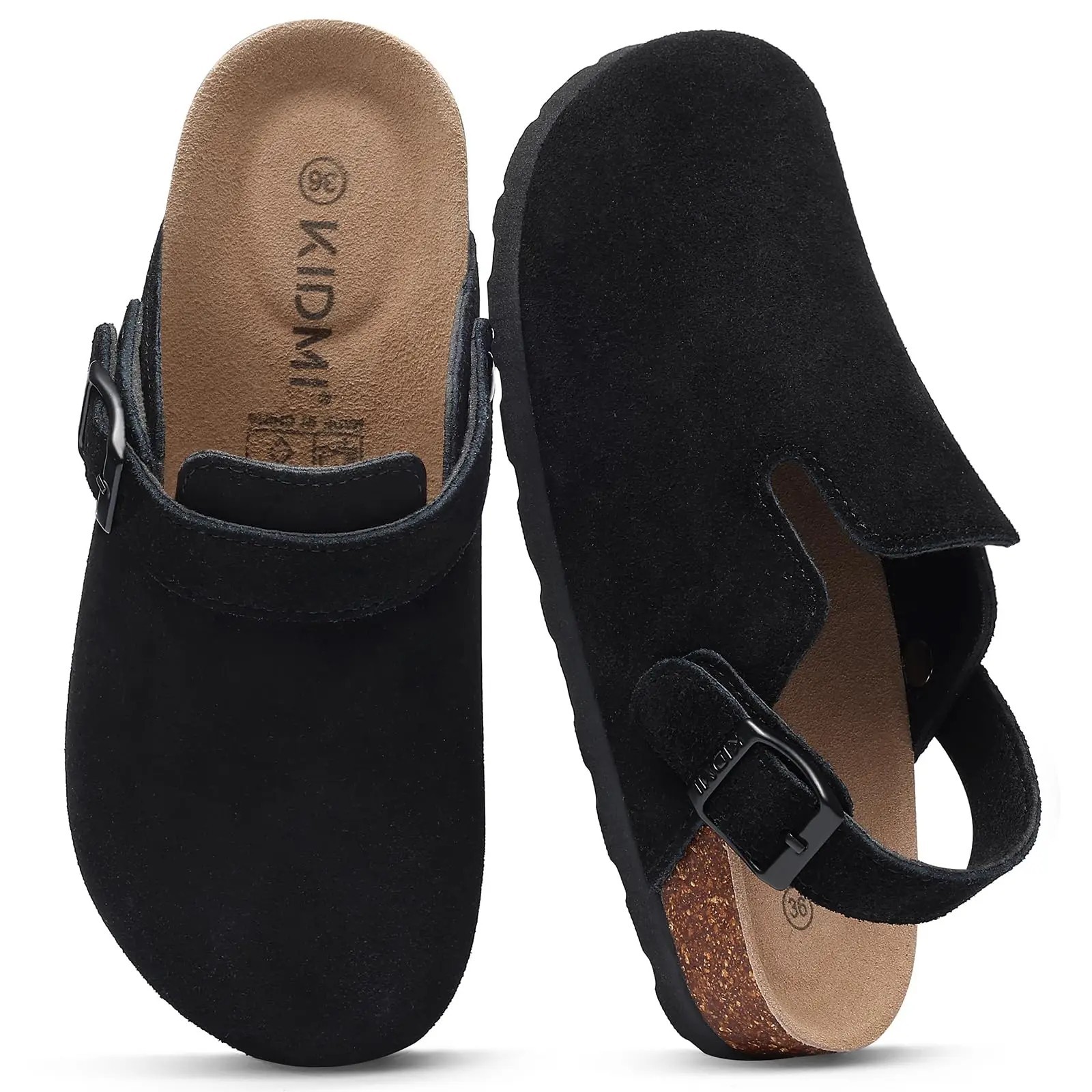 Women’s Suede Clogs with Adjustable Strap Adult Fashion Cork Footbed Leather Mul