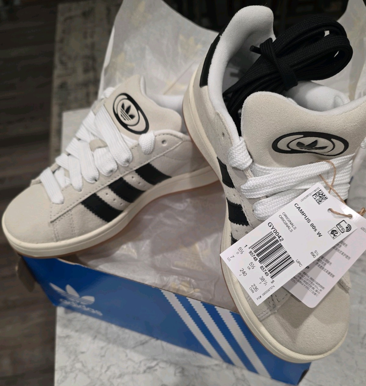 adidas Campus 00s Low Top Sneakers Crystal White/Core Black Suede Lace Up GY0042