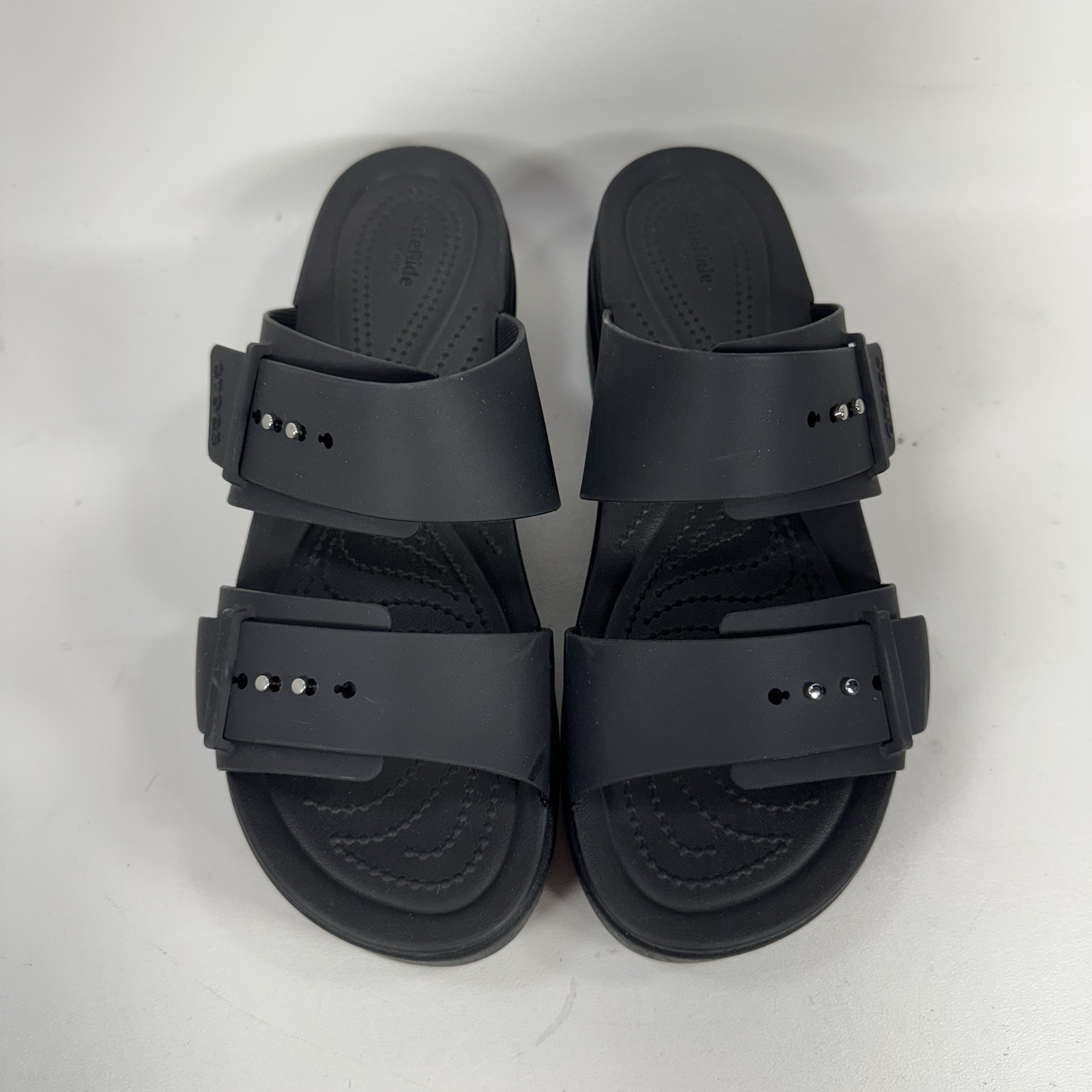 Crocs Brooklyn Buckle Low Wedge Platform Slide Sandals Black Women’s Size 11