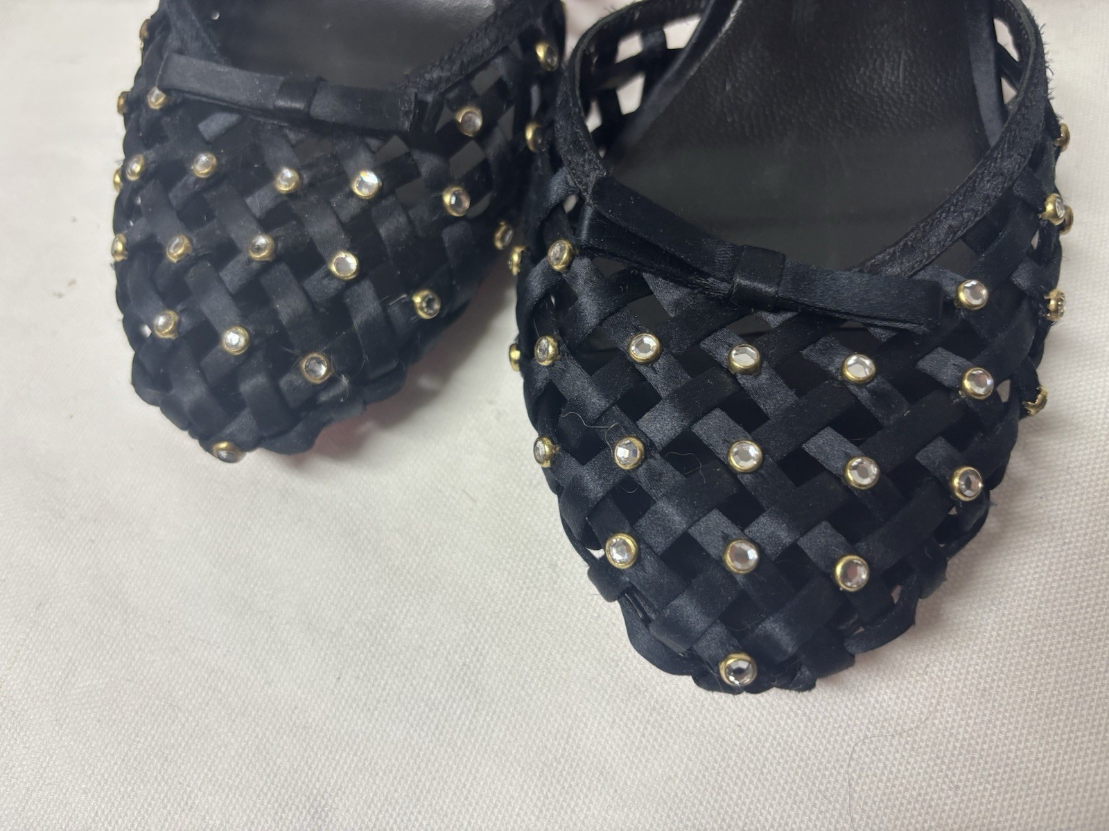 Betsey Johnson Women’s Satin Rhinestone Heels Ankle Strap and Bow Size 9 Black