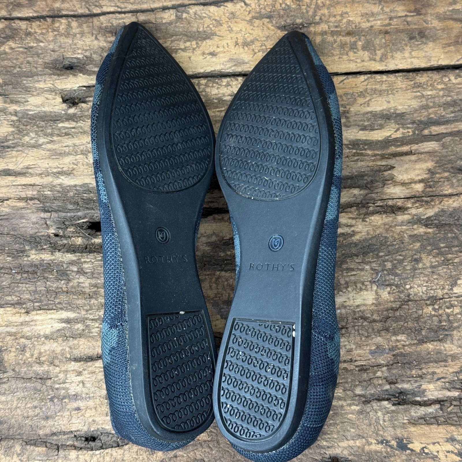 Rothy’s The Point Flats Women’s 8 Black Camo Knit Washable Eco Friendly Shoes