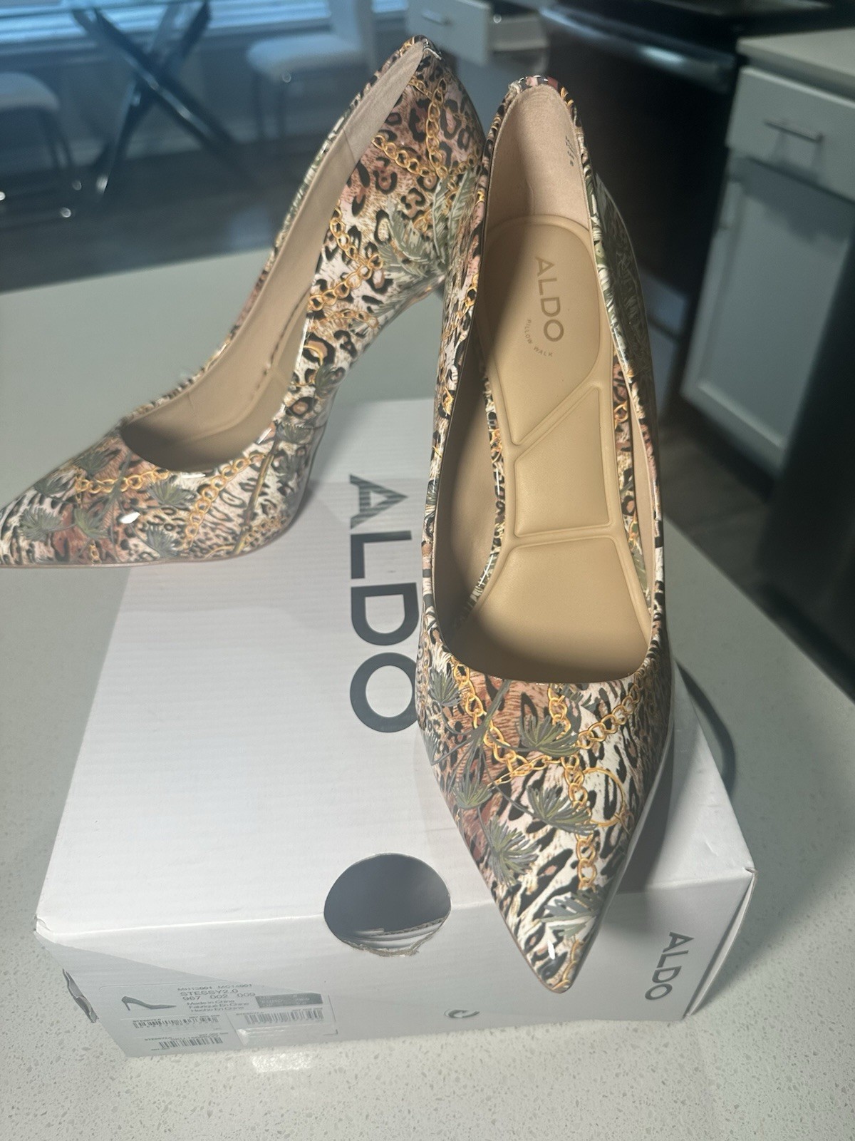 ALDO Women’s Animal Print Pointed Toe Stiletto Pumps Slip-On Chain US 8