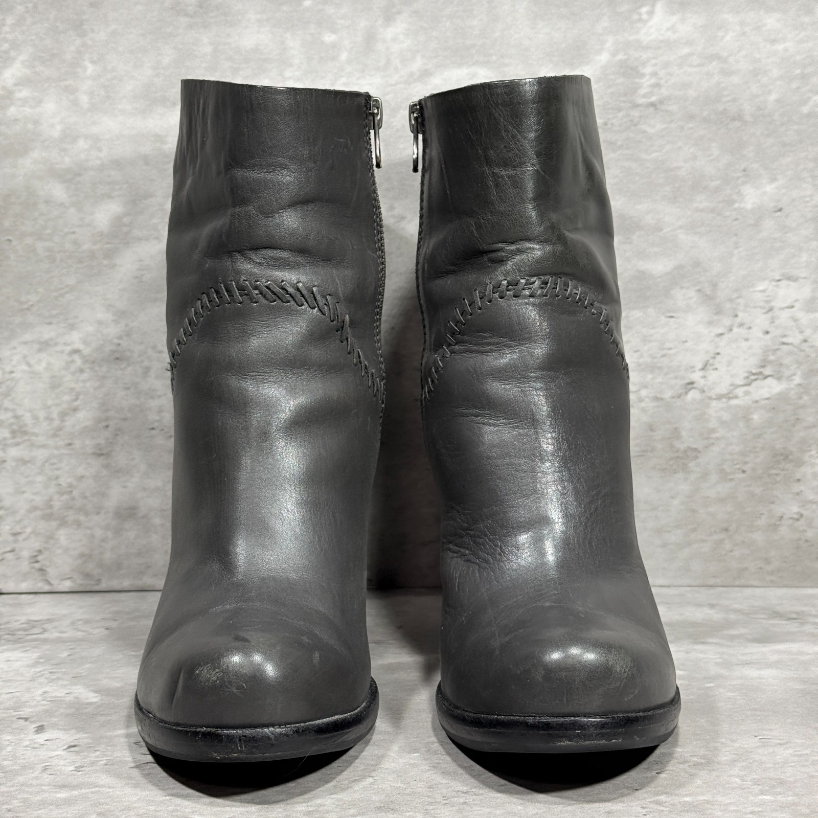 Kork-Ease Vallery Stitched Leather Heeled Gray Ankle Boots Side Zip Women’s 8