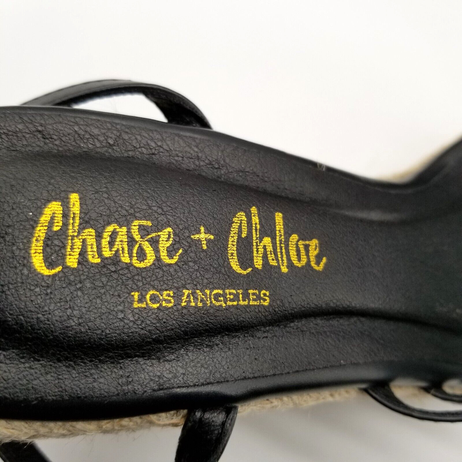 Chase Chloe Women Strappy Wedge Sandals Size 9 Ankle Strap Black Faux Leather