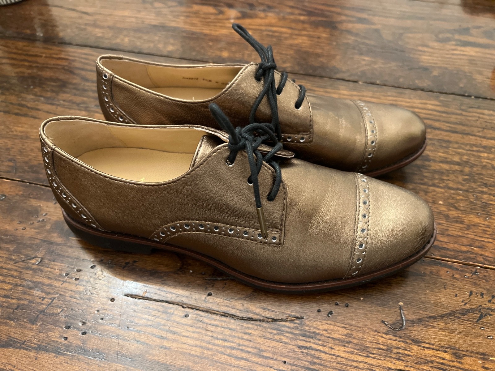 New Cole Haan Womens Bronze Leather Oxford Metallic Cap Toe Shoes Sz 5 1/2 B