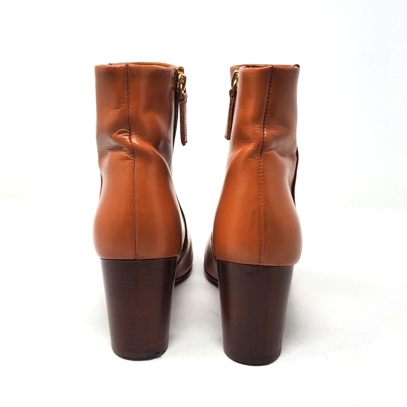 Sezane Lea Ankle Boots Block Heel Smooth Heritage Camel Tan Leather Size 39 US 8