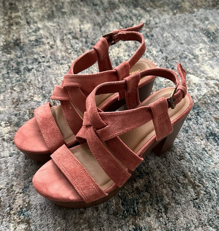 maurices Pink Textile Strappy Sandals Adjustable Buckle Ankle Strap 9.5 M