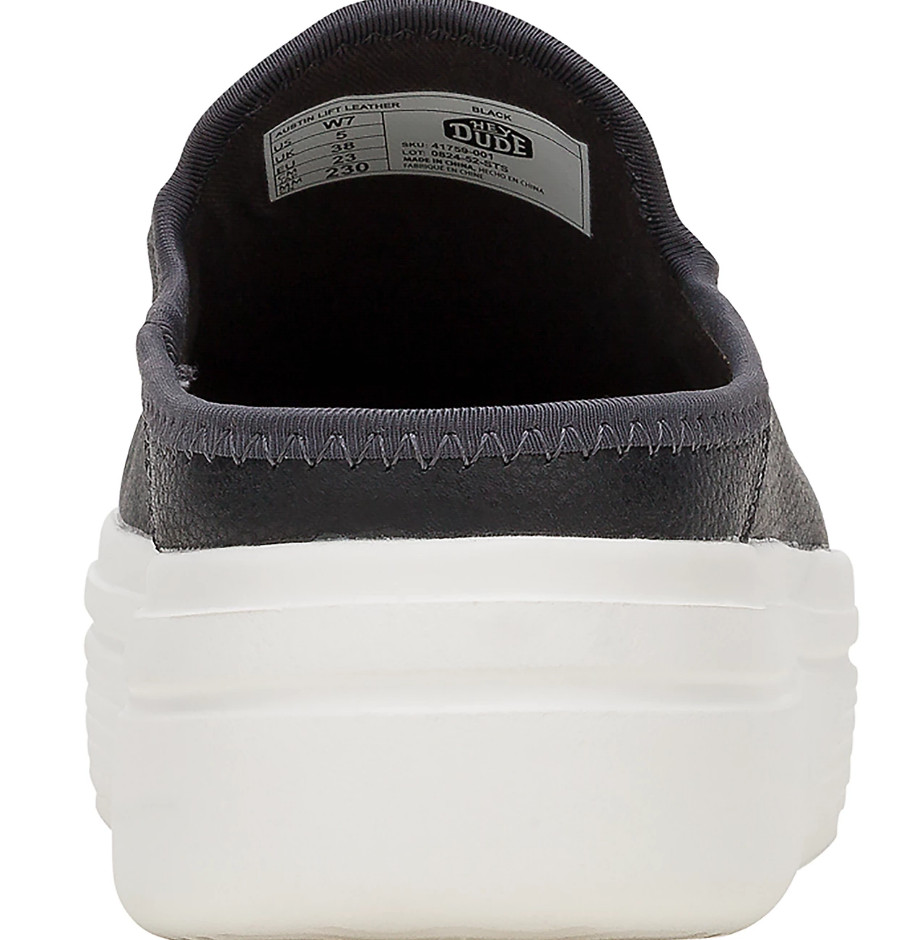Hey Dude Women’s Wendy Austin Lift Leather Shoes, Black NEW