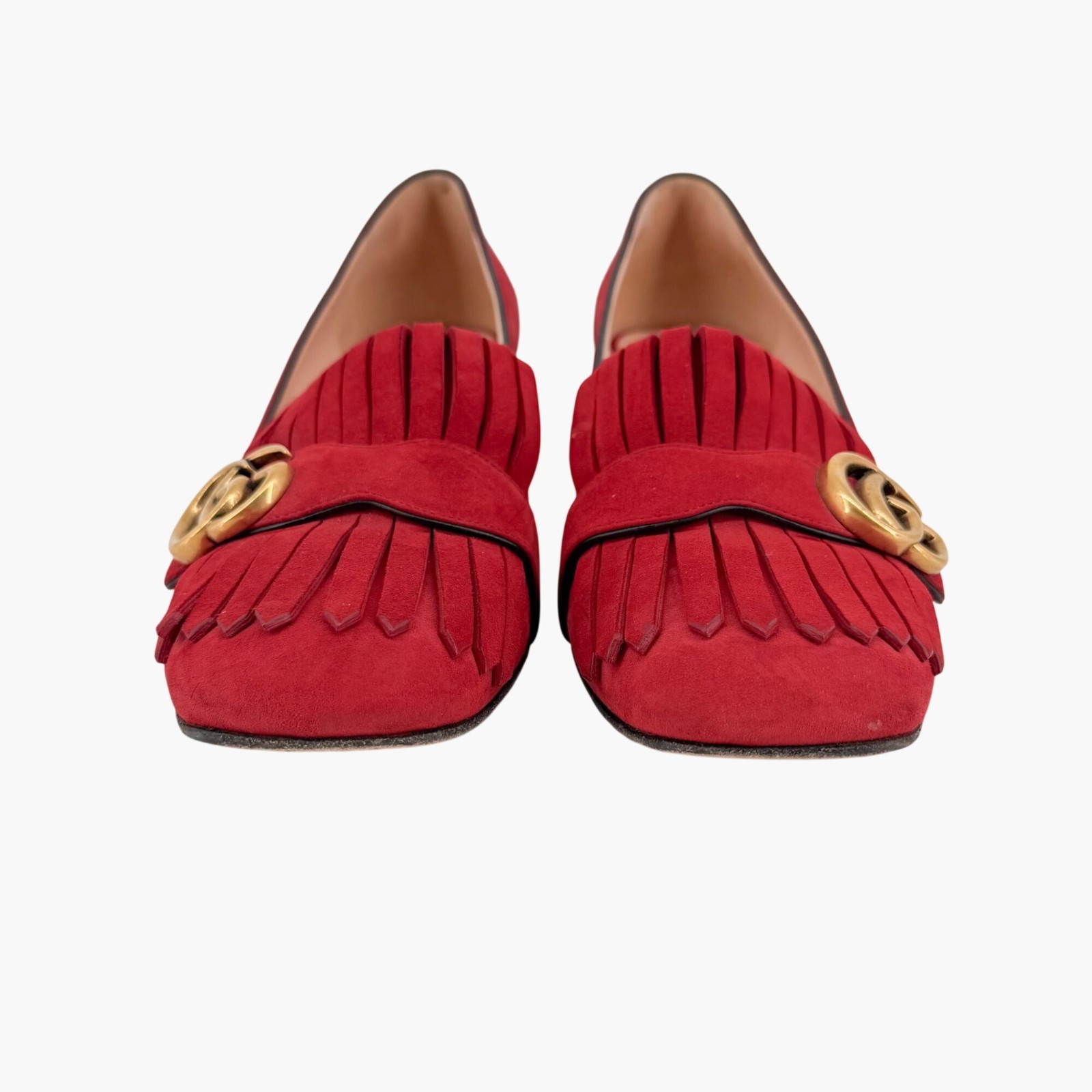 Gucci GG Marmont Fringe Loafer Pumps Heels Red Suede Size 41.5 US 11.5 Women’s