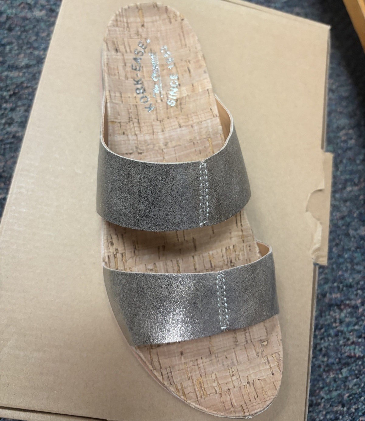 Kork-Ease Women’s Gold Metallic Double Strap Slide Sandals Cork US 10 M