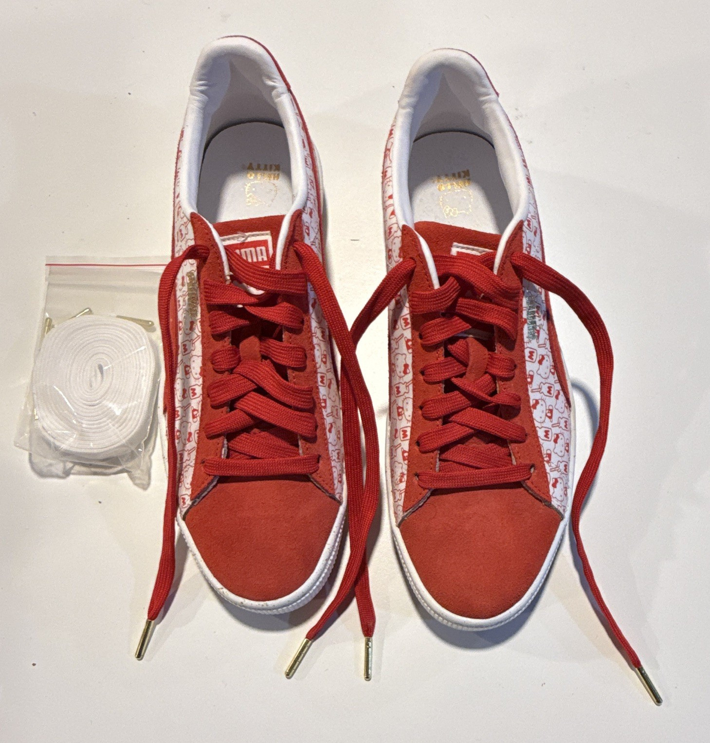 PUMA Hello Kitty Red/White Low Top Lace-Up Women’s All-Over Sneaker Size 10