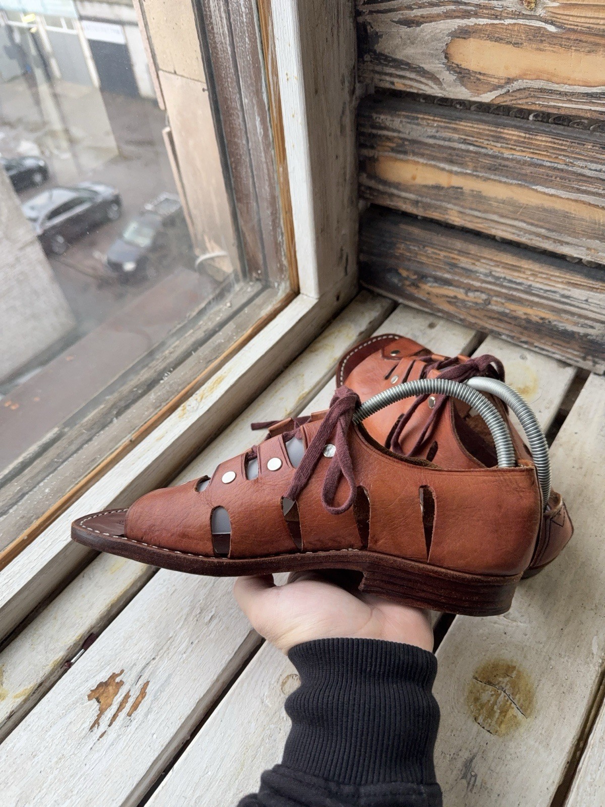 90s Sie Wie Bie Bali Handmade Leather Sandals Brown Vintage EU44 US10 UK9,5 Sz