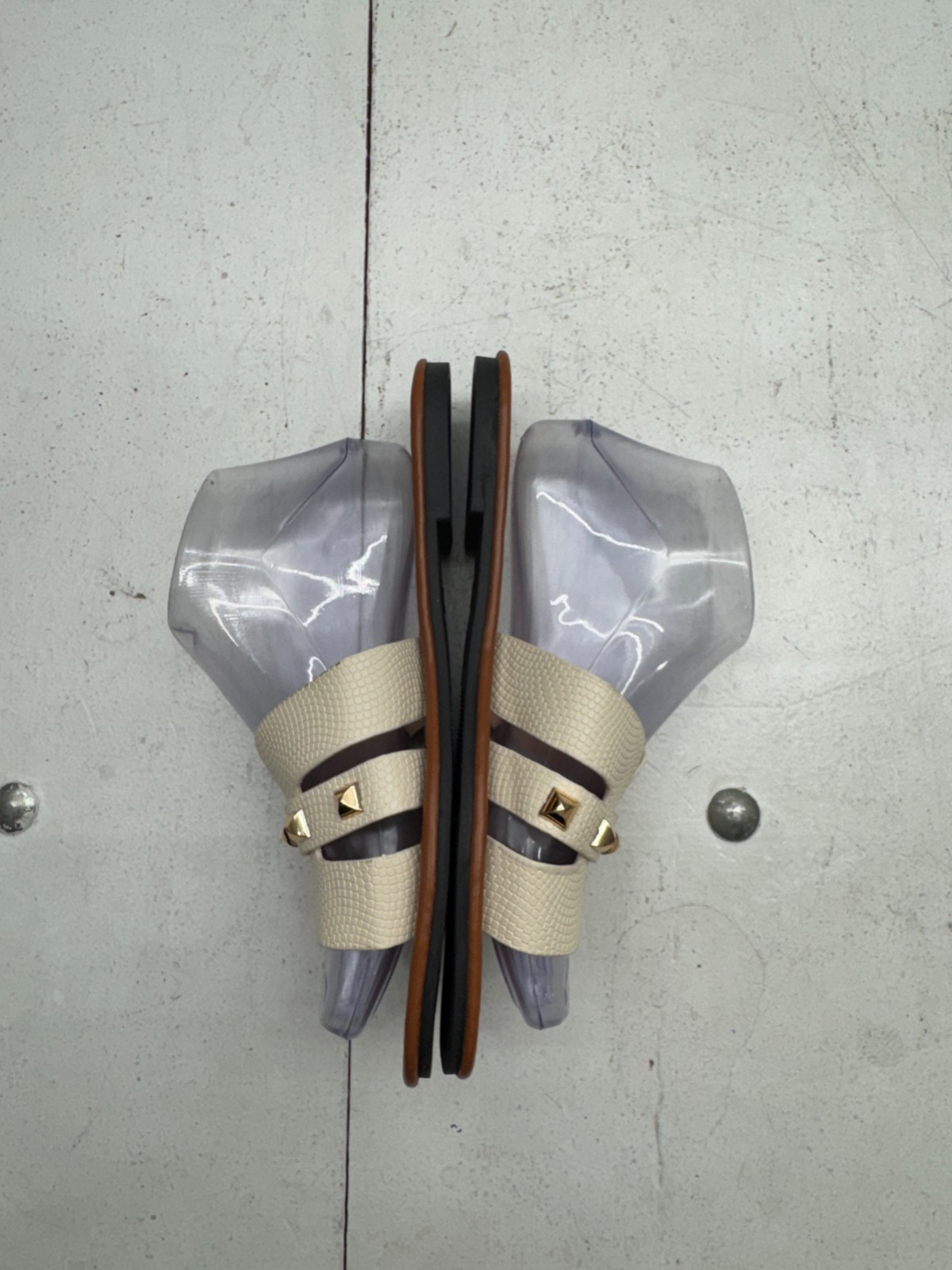 Shein Brown White Faux Leather Gold Stud Strap Sandals Womens Size 8.5