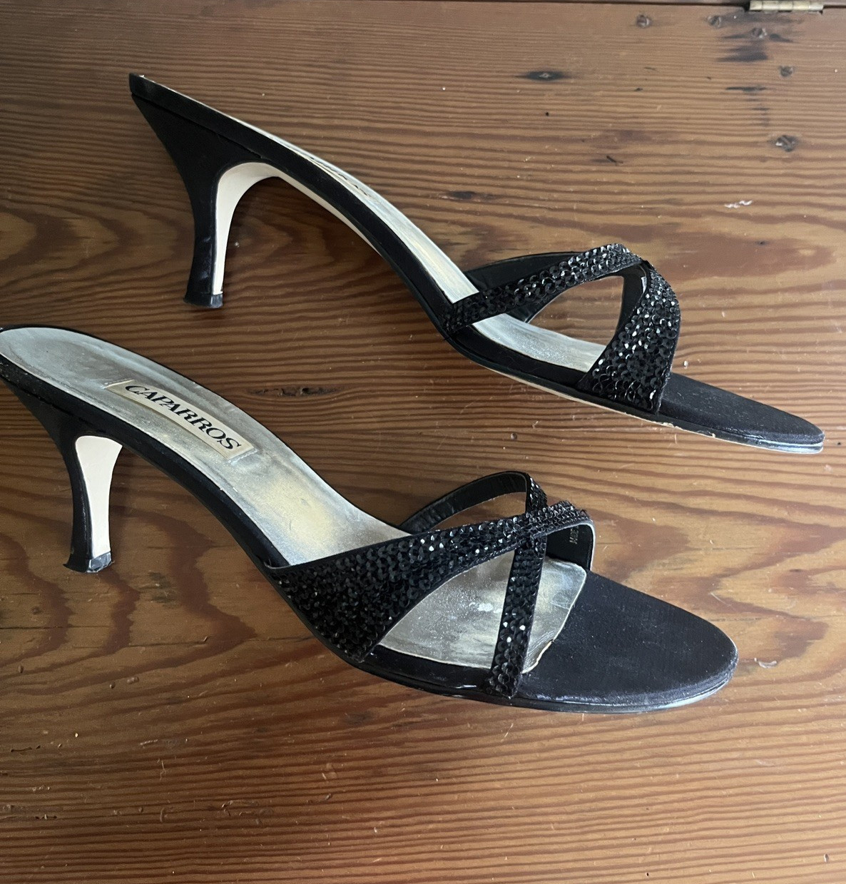 CAPARROS Black Sequin Slide Heels Women’s 10 B 3 1/4 inch heel