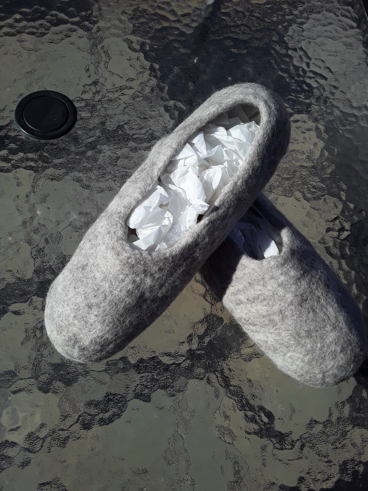 Grey Gray Slippers 100% wool merino blend Houseshoe made USA felt Size6 7 8 9 10