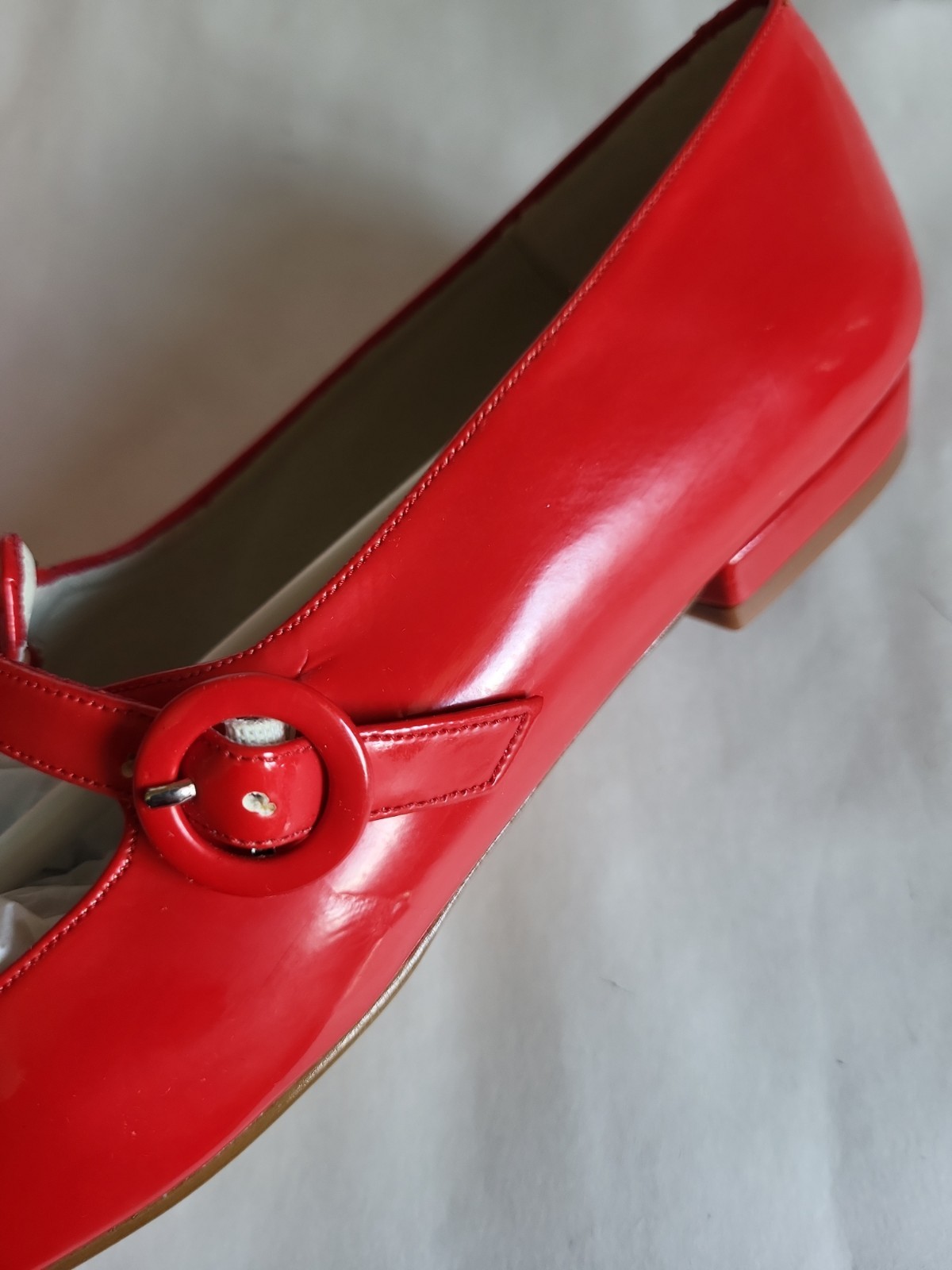 Vintage Clicks Size 7 B Red Patent Leather Flats Mary Kane Cutout Toe