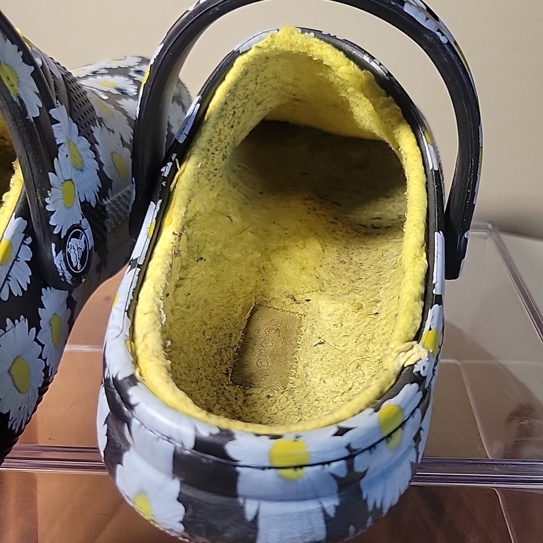 Crocs Classic Lined Clog Sandals W 10 M 8 Black Yellow White Daisy 207301 *READ*