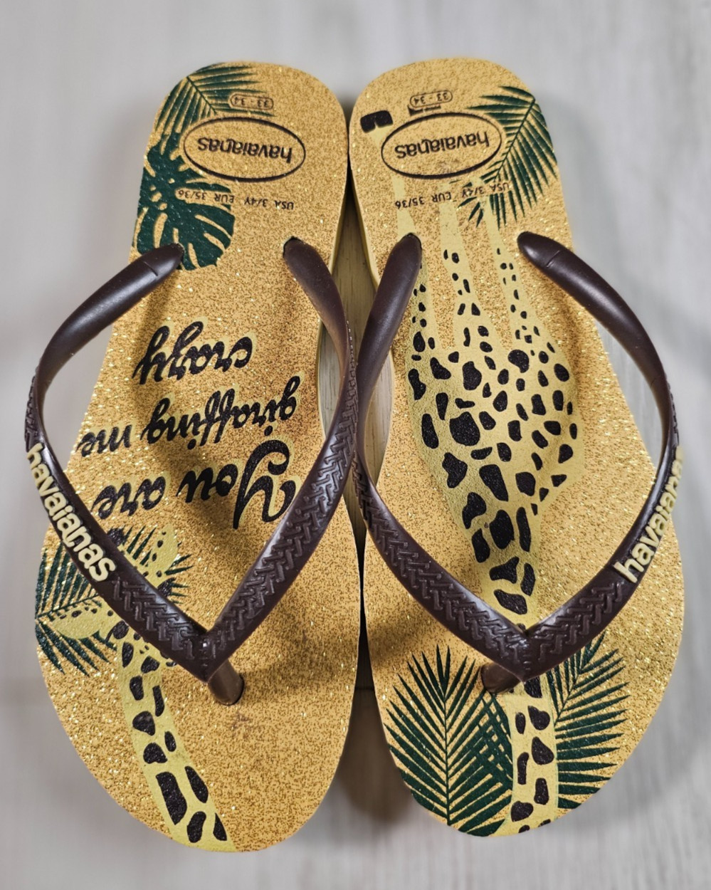 Havaianas Flip Flops Metallic Gold- Safari US Women Sz 6- USA 3/4Y EUR 33-34