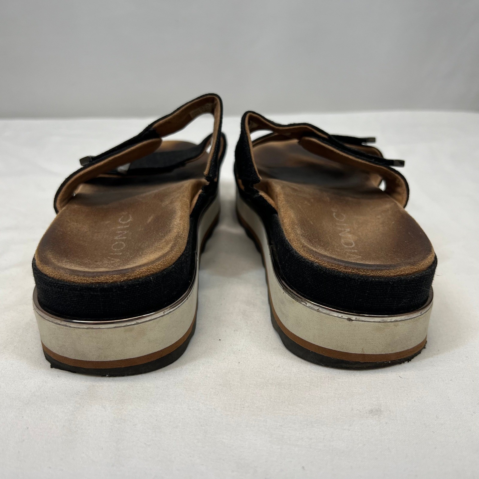 Vionic Brielle Black Platform Slide Sandals Orthotic Adjustable Straps Women 8.5