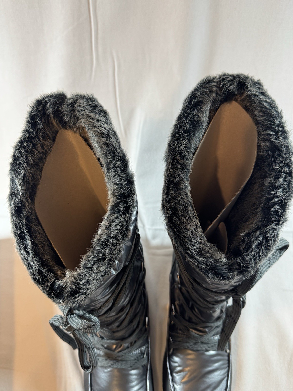 Sporto Charlie Waterproof Lace-Up Winter Boots Black Faux Fur Trim Women 7.5 M